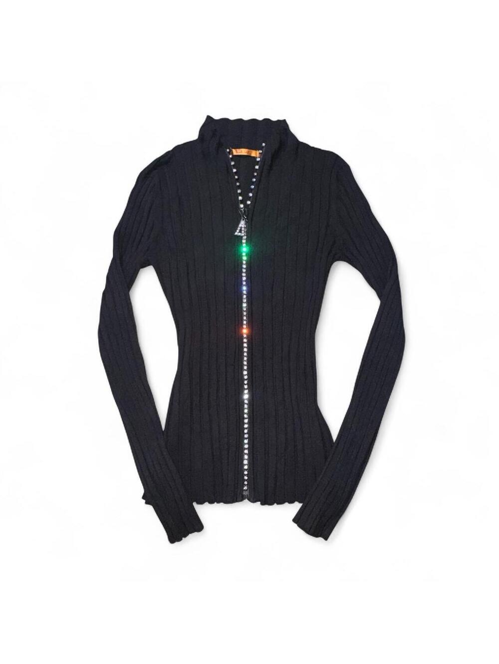 Vintage Beldini Y2K Rhinestone Zip Up Ribbed Top